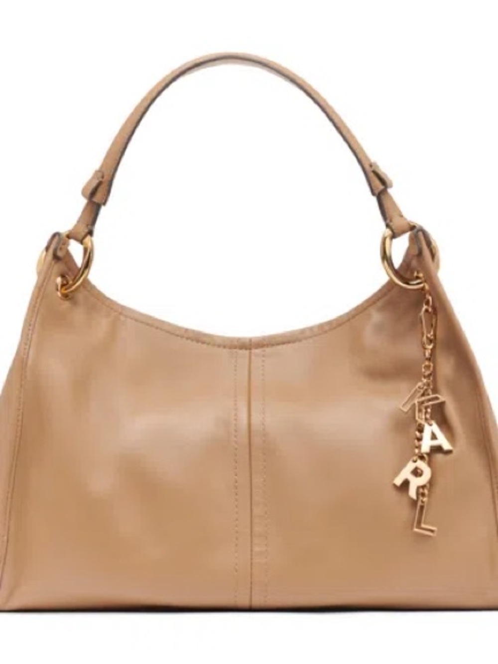 Tan Leather Shoulder Bag with Gold Charm